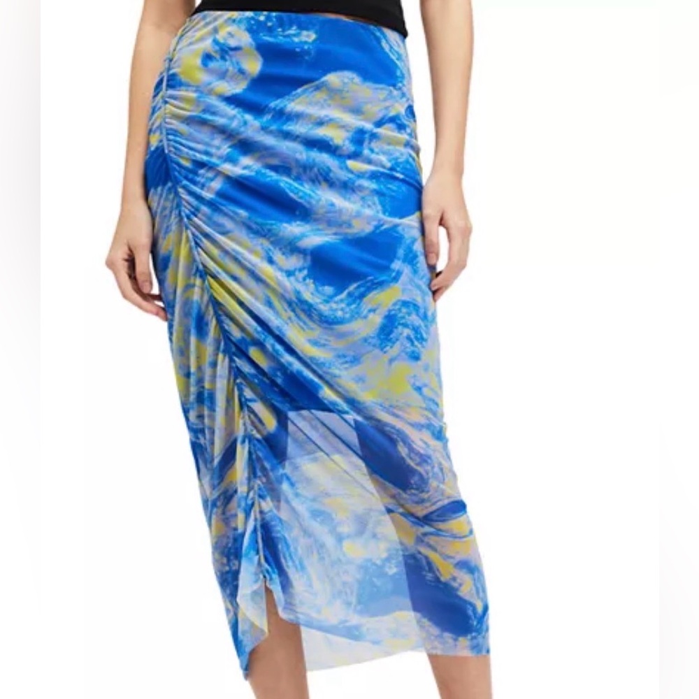 All Saints Blue and Gold Marble Maxi Skirt